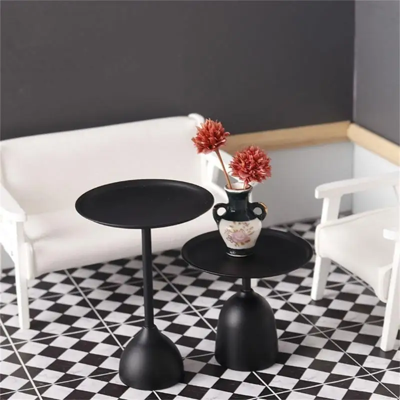 

1/12 Miniature Iron End Table Modern Coffee Table Model Figurine For Dollhouses Scene Display Realistic Furniture Props A2UB