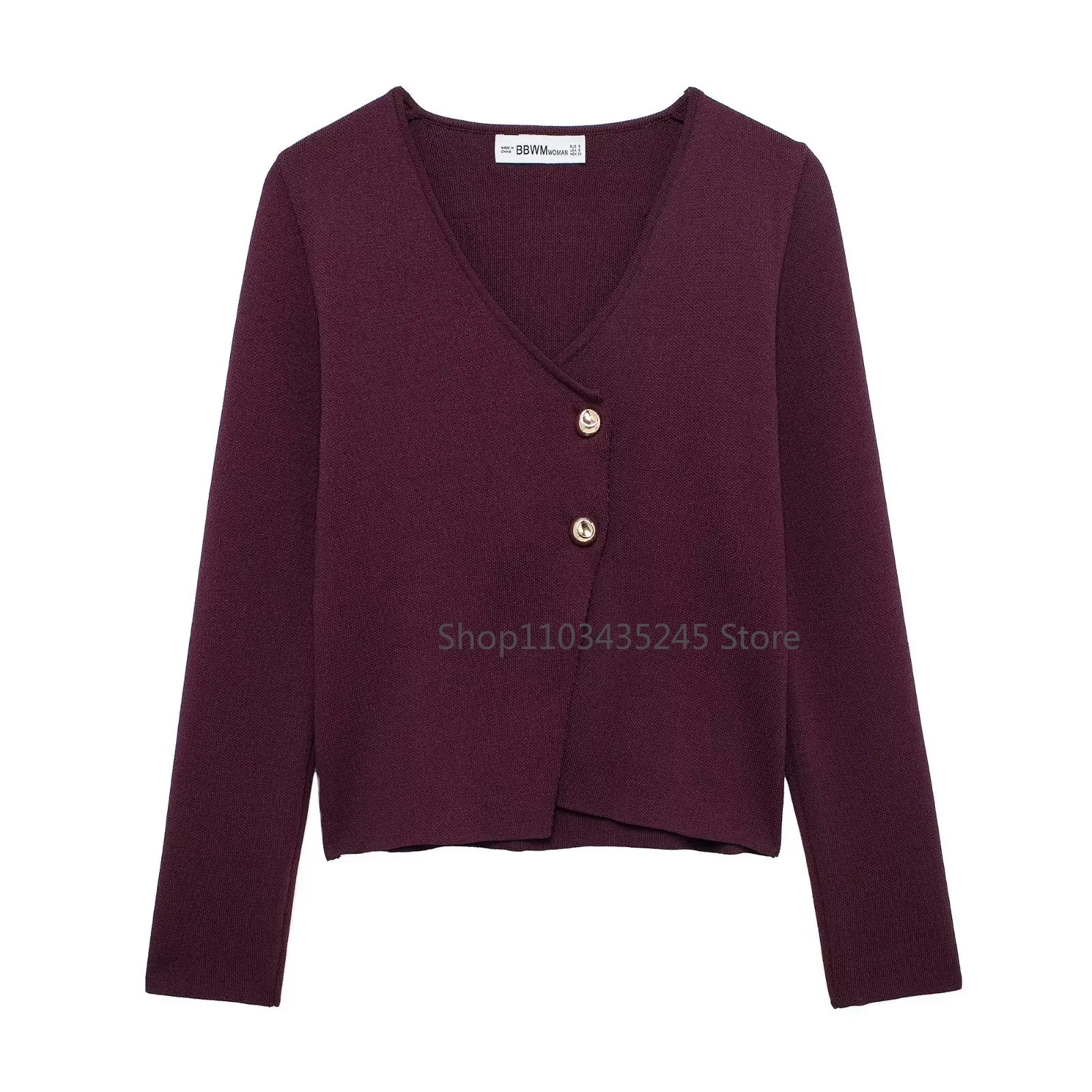 2025 Vintage Solid  Golden Button Woman Single Breasted Sweater Ladies V-neck Long Sleeve Pocket Female Knitted Sweater 5812