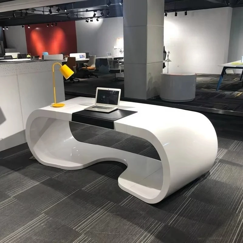 Round Semi Circle Home with Chair Luxury Office Desk White Oval Glossy Unique Commercial Storage Big Modern Half