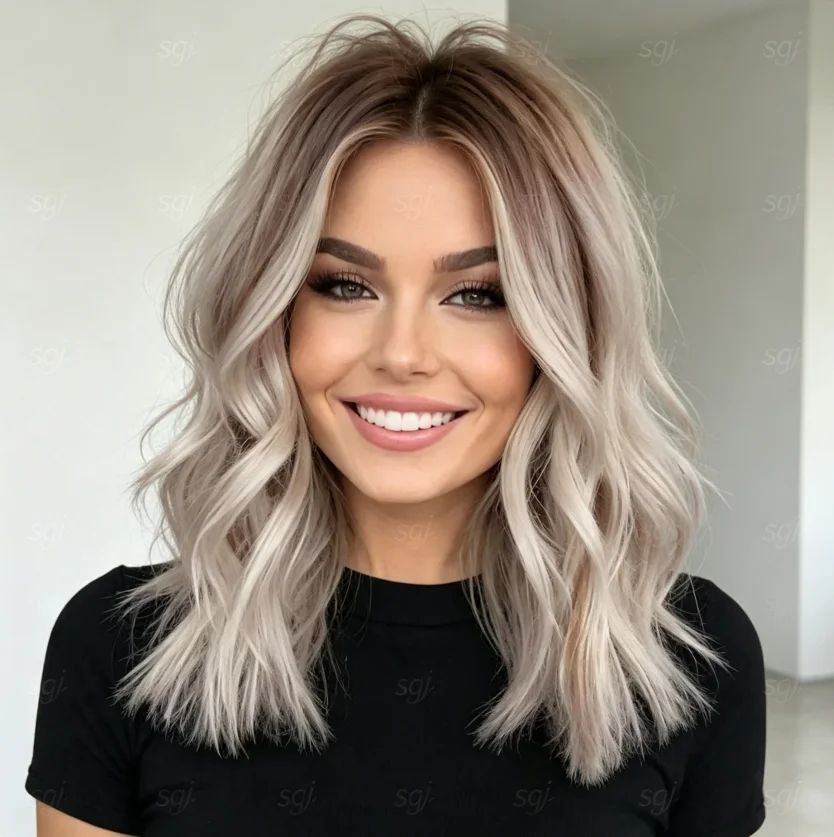 Glueless Fashion Highlight Blonde Soft Natural 18inch Wave 180 Density Deep HD lace front wig, suitable for women Heat Resistant