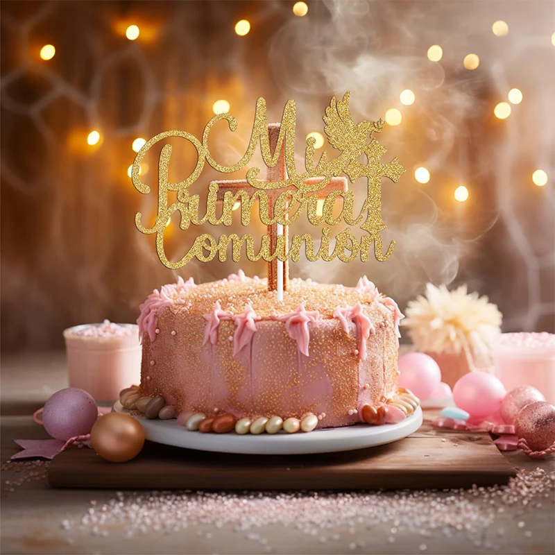 Adorno para tarta con purpurina de mi primera comunión, utilizado para la bendición de Dios, decoración para fiesta de cumpleaños, decoración para tarta, ducha de bautismo