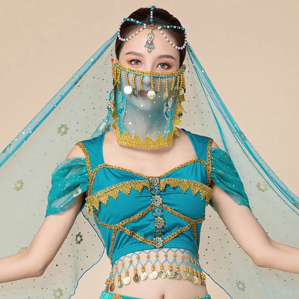 وشاح الرأس زهرة نمط شبكة الرقص الهندي غطاء الرأس أداء الدعامة أداء الرقص اكسسوارات الرقص الشرقي الحجاب