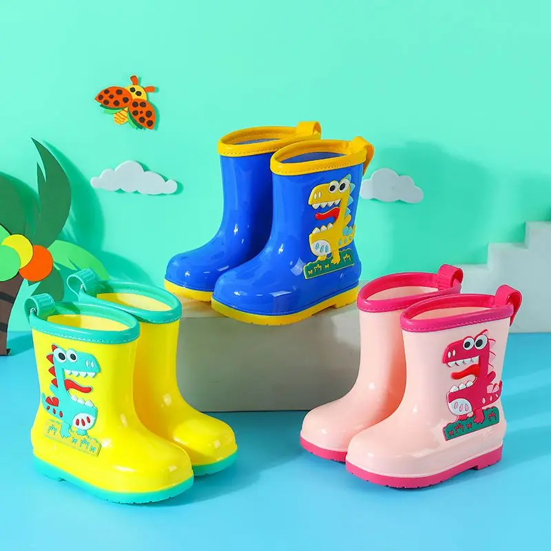 Botas de lluvia para niños y niñas, zapatos impermeables de goma EVA, antideslizantes, con dibujos de dinosaurios y unicornios