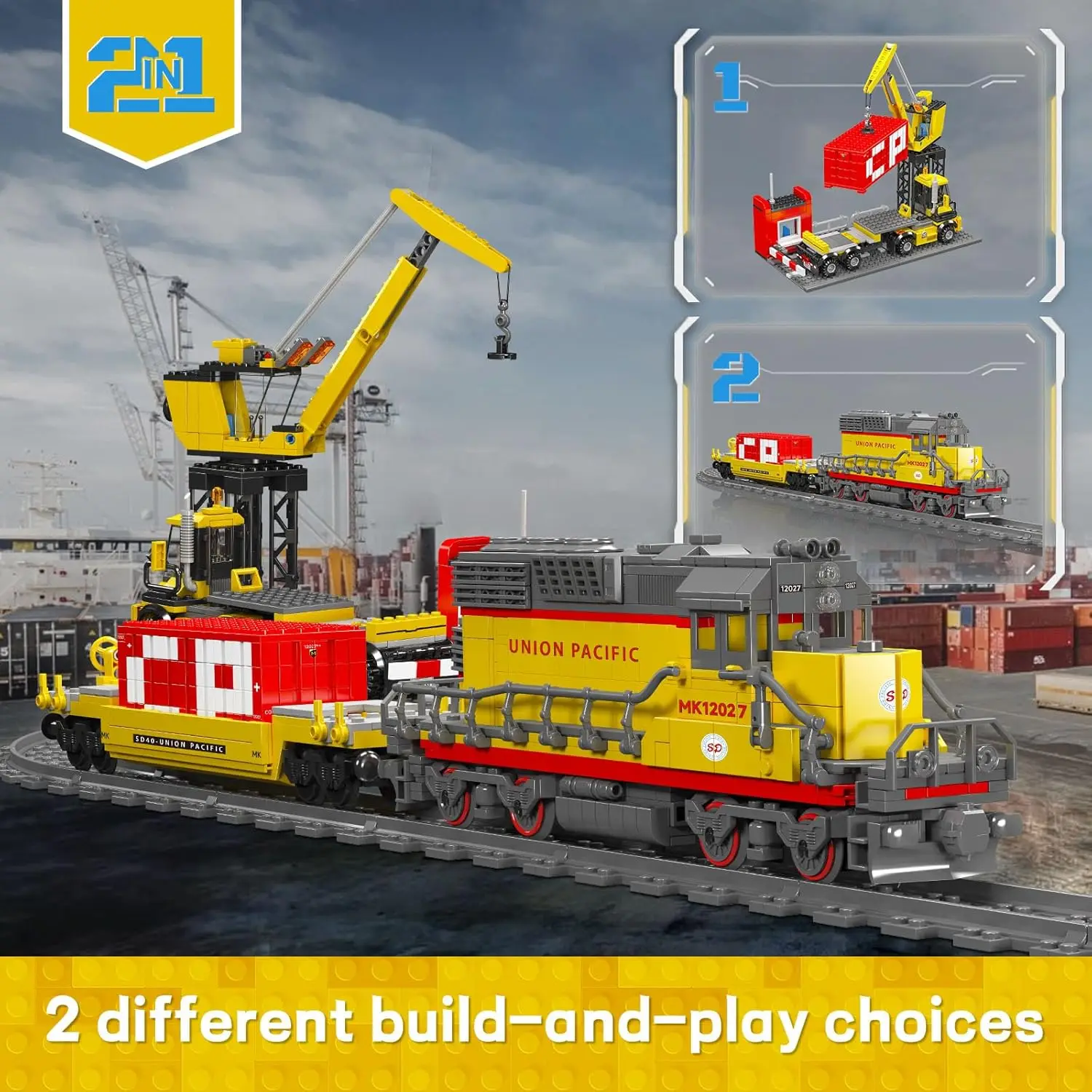 MOULD KING World Train 12027 EMD SD40-2, blocs de construction de Locomotive Diesel, Train ferroviaire télécommandé, ensemble de jouets, cadeau d'anniversaire