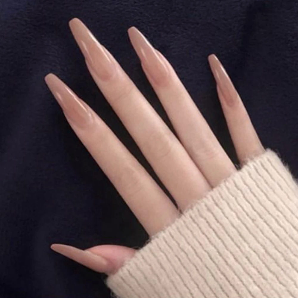 أظافر مزيفة براقة بلون سادة للنساء ، مانيكير ، باليه طويل ، قابل للفصل ، غطاء كامل ، أطراف أظافر بالضغط ، جديدة ، 24: 50 في الصندوق