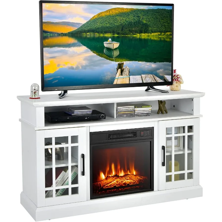 

Freestanding Wood Fireplace TV Stand for TVs up to 55 Inches with 18Inch Electric Fireplace 48Inch Wide TV Console Table Featur