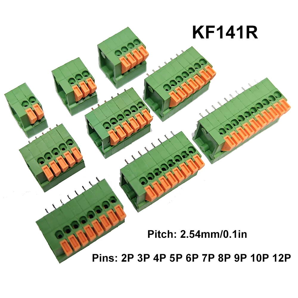10Pcs 2.54mm Pitch KF141V KF141R Push-in Spring Screwless Terminal Block Straight/Bent Foot 2/3/4/5/6/7/8/9/10P PCB Connector