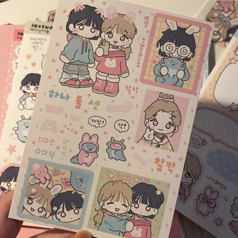 Korean Cute Cartoon Girl Stickers Kawaii Sweet Character Stickers Hand Account Scrapbook Notebook Diary DIY Decorative Stickers
