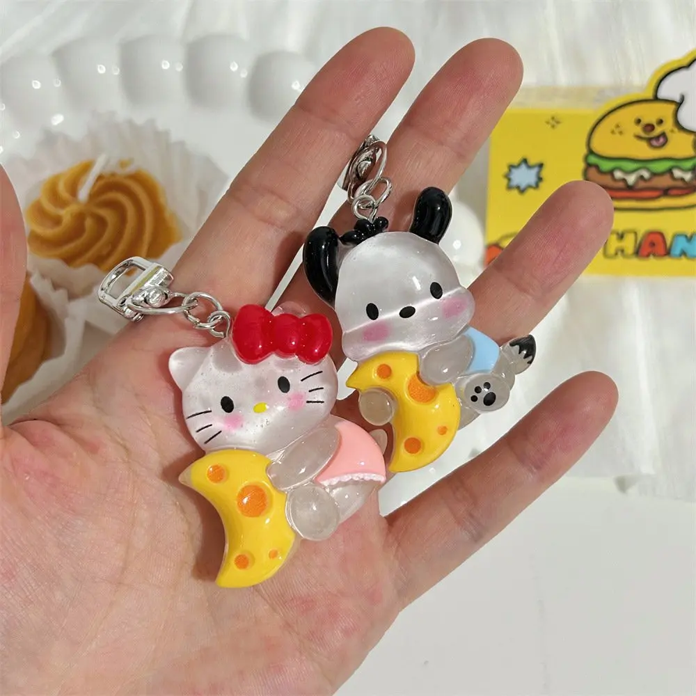 Kawaii Sanrio Keychain Cute Sweet Anime Keyring Ice Transparent Jelly Cartoon Key Holder School Bag Pendant Earphone Charms