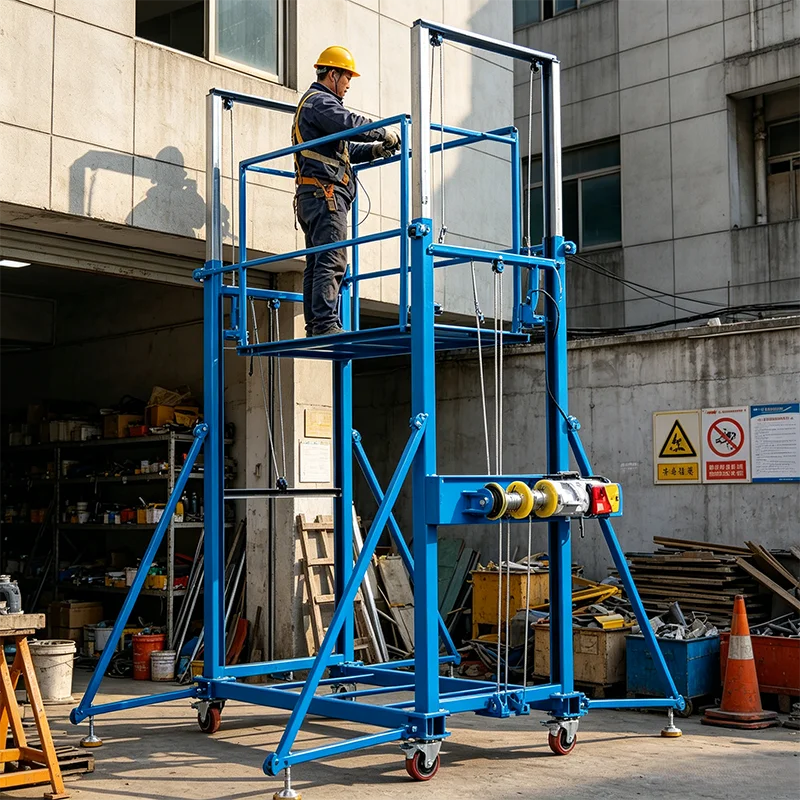 Heavy Duty Electric Scaffolding 550kg Steel Frame Foldable Mobile Scaffold with Guardrails for Plastering Tiling