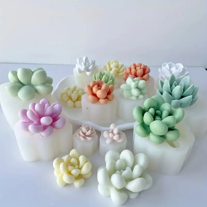 9-teiliges 3D-Silikonformen-Set für Sukkulenten, Kaktus- und Blumenmotive, geeignet für Harz- und Kerzenherstellung, sicher für Duftkerzen und Seifen, Haus & Garten