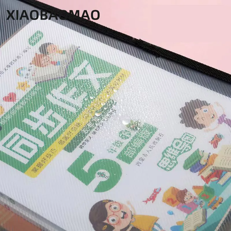 Waterproof File Transparent A4 Folder Large Capacity Carrying Handle Zipper Plastic Data Document Bag Storage Office Supplies