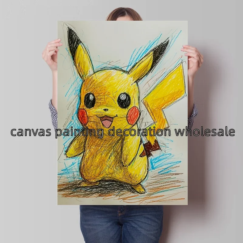 Wall Art High Quality Home Decor Anime Pokemon Poster Sketch Style Watercolor Print Canvas Painting Pikachu Bulbasaur Charmander