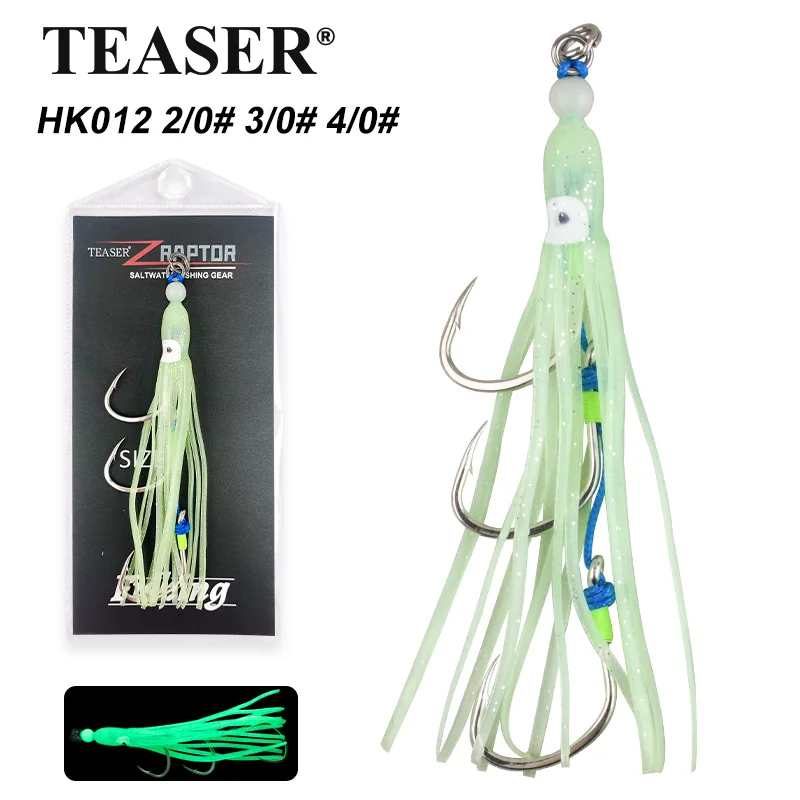 

TEASER HK012 Kabura Jigging Madai Assist Hooks Saltwater Luminous Trolling Squid Hook Soft Octopus Skirts Jigging String Hook