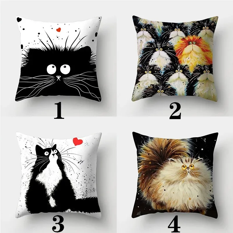 Cute Cat Pillowcase 45cmX45cm Square Sofa Pillowcase Watercolor Loving Cat Pillow