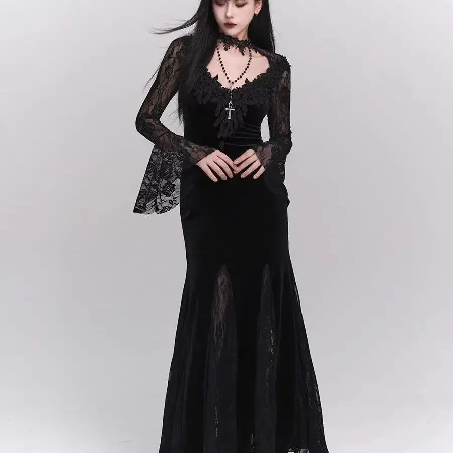 Winter Gothic Grunge Lace Dress Korean Fashion Design Festival Long Prom Dress Women Halloween Costume Sexy Slim Party Dresses - Image 6