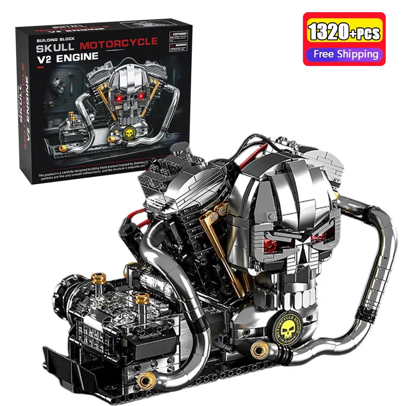 1638 pièces GQ-3714 Blocs de construction de moteur de moto squeletté, briques de simulation de structure mécanique, ornement de bureau DIY