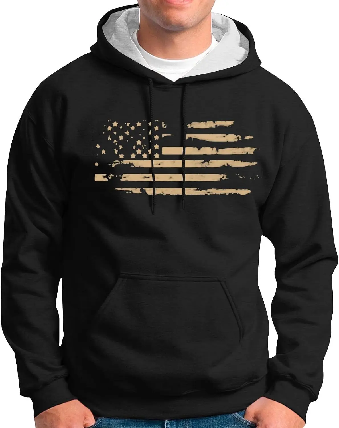 HJINGSUN American Flag Hoodie Men Vintage Distressed USA Flags Graphic Sweatshirts Patriotic Long Sleeve Pullover with Pocket