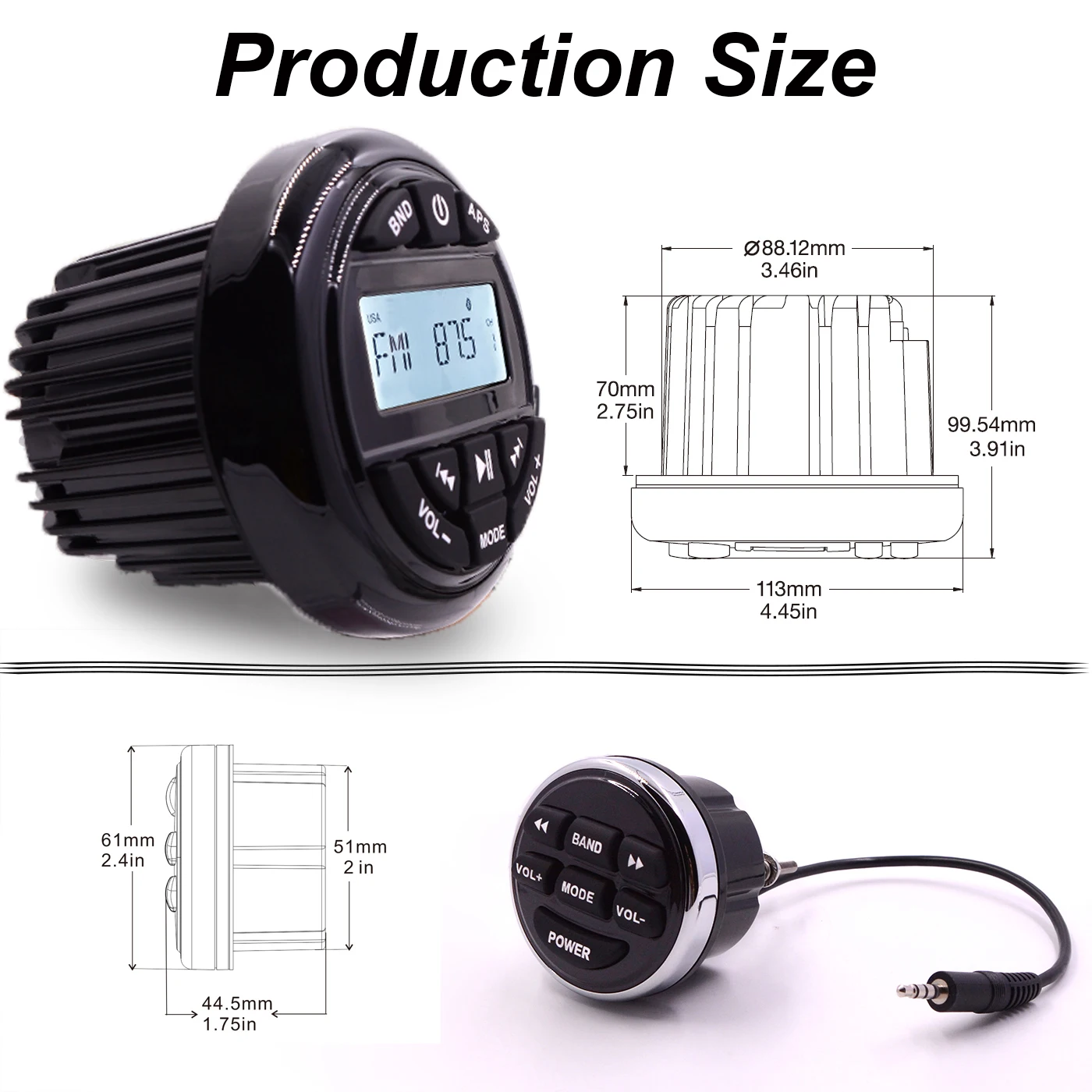 GUZARE-Radio estéreo para barco, receptor FM impermeable, Bluetooth, mando a distancia con cable, Combo para Yamaha Wave Runner Jetski ATV