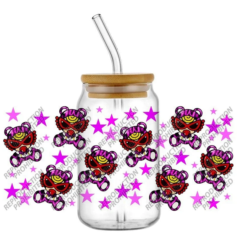 16oz Popular Mini Baby Print UV DTF Cup Wraps, Waterproof Adhesive DIY Transfer Decals for Libbey Glass Can, Cup Not Included