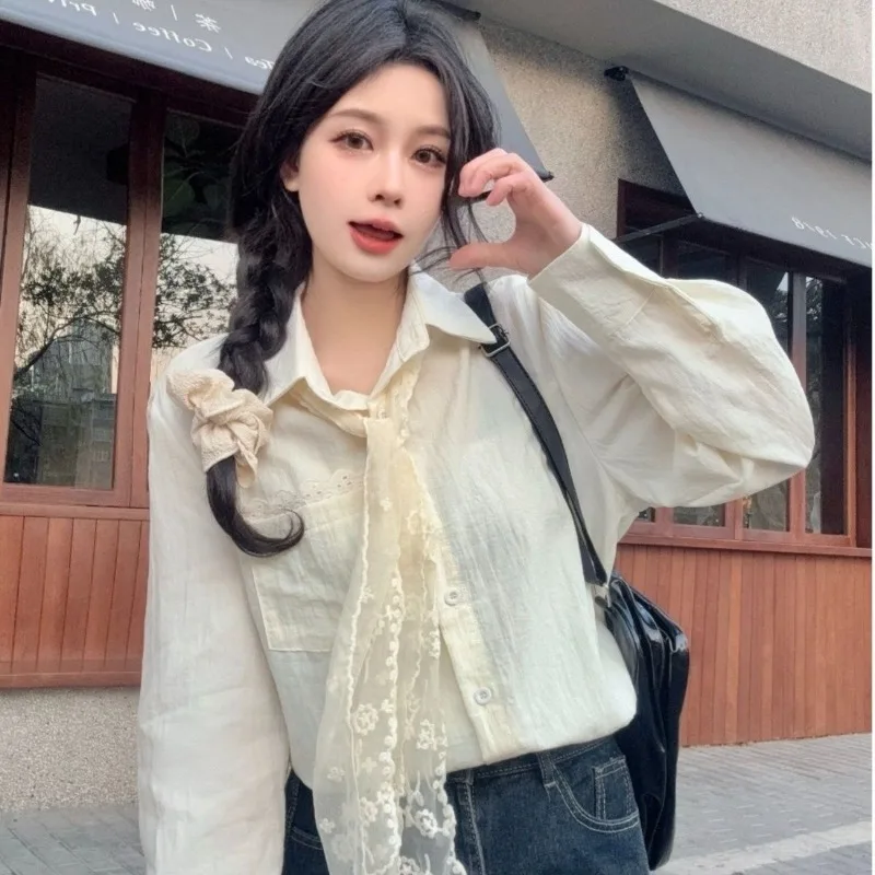 

Женская одежда: Модные корейские повседневные рубашки с воротником поло на пуговицах, однотонные, с длинным рукавом, приталенные, для весны и осени