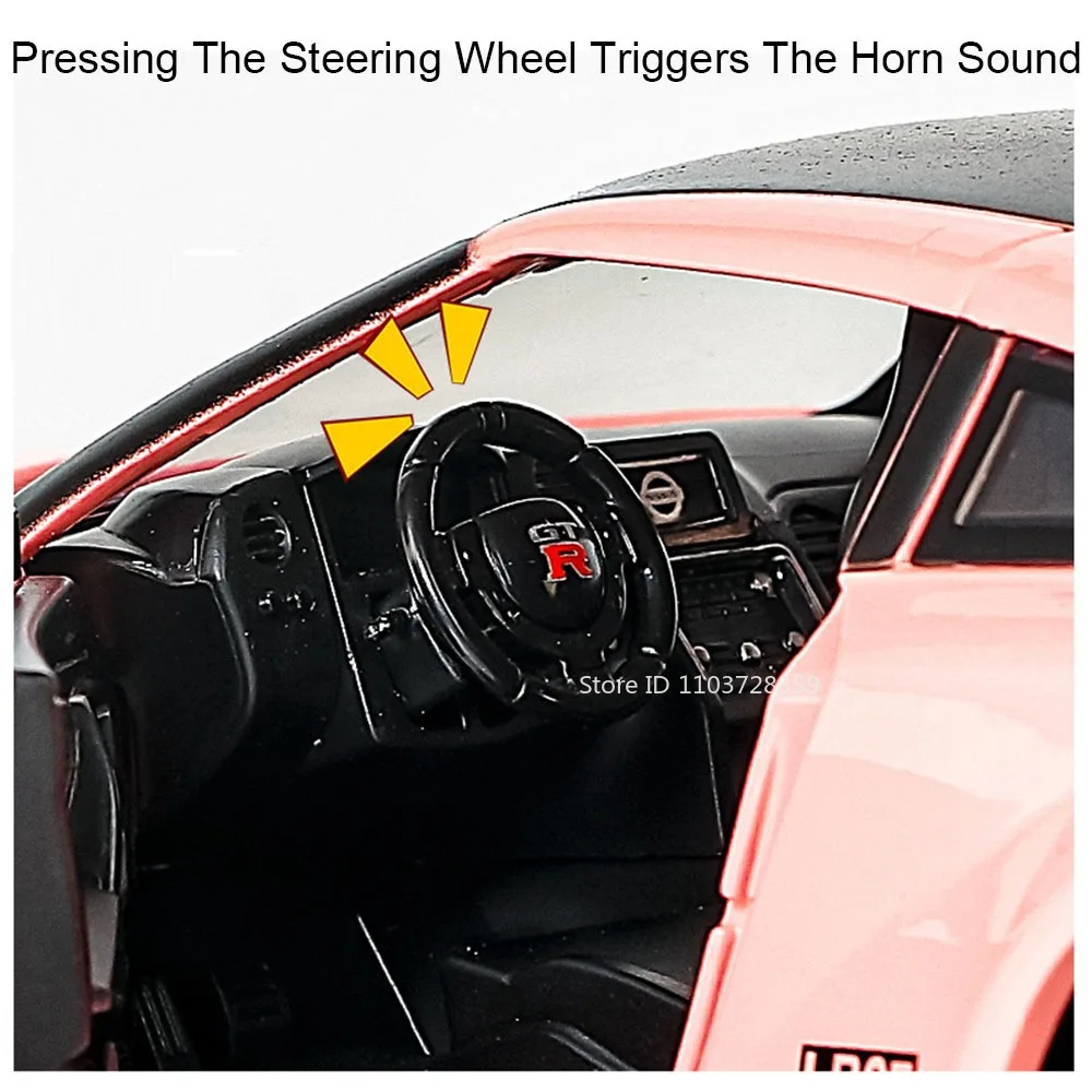 1:24 GTR CSR2 R34 モデルスポーツカーおもちゃ合金ダイキャストミニチュアスーパーカーサウンドライトドアオープンプルバック飾りボーイズギフト