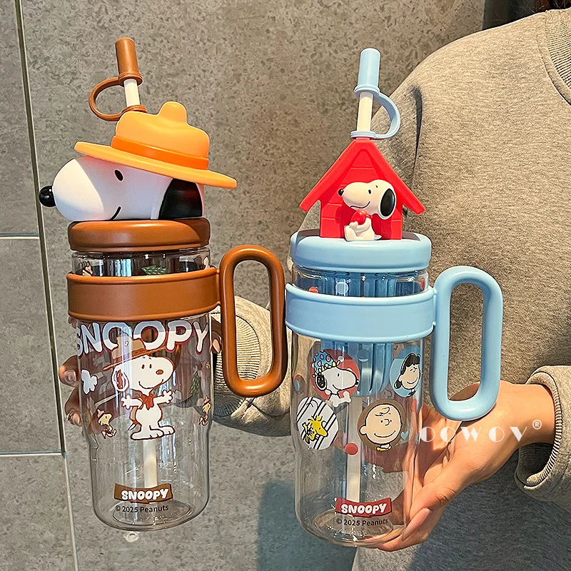 

1060ml cartoon Snoopy kawaii large capacity 3D doll cup lid tritan plastic straw cup cute student portable straight drink cup