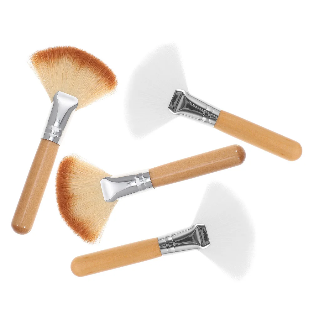 4 Uds. Brochas de maquillaje en polvo, ventilador, resaltador de colorete, aplicadores de Maquillaje facial, juego de herramientas profesionales de textura suave, brocha resaltadora