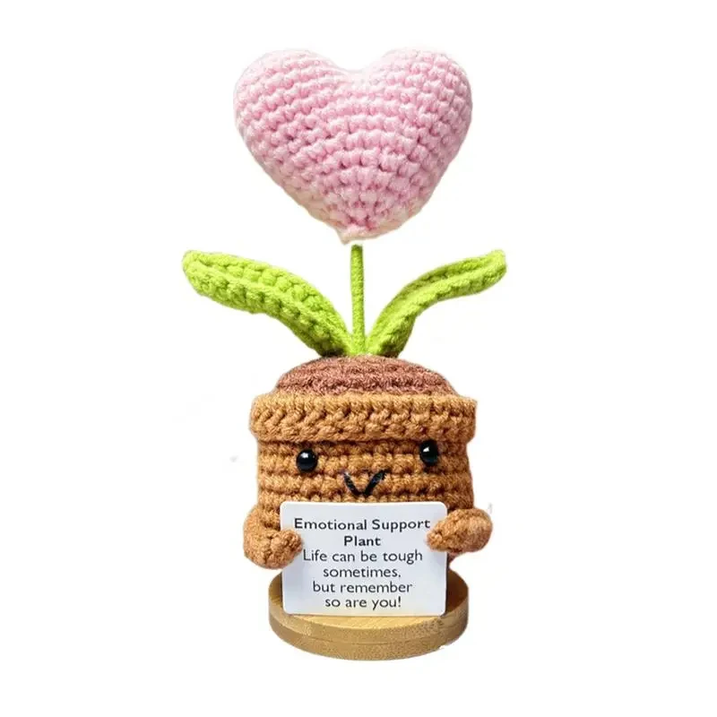 New Positive Energy Heart Flower Hand-woven Dolls Home Room Decor Hug Pocket Knitting Doll Positive Card Desktop Ornament Gifts