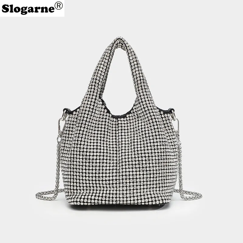 

Ladies Top Handle Bags Women Shiny Crystal Clutch Purse Bucket Shoulder Bag Rhinestone Handmade Handbag Luxury Evening Party Bag