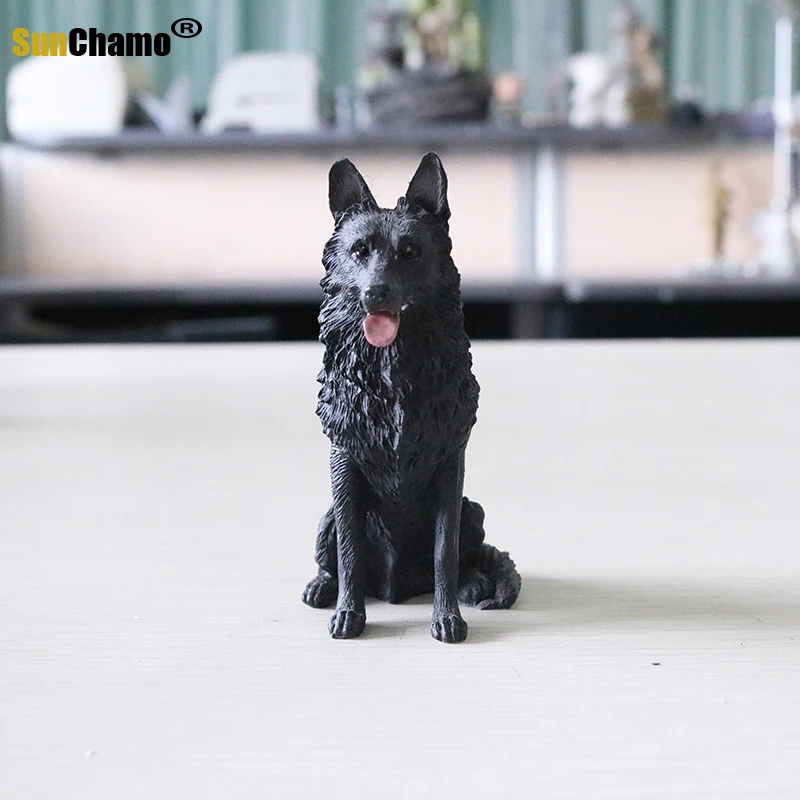 Simulation German Shepherd Model Wolf Dog Black Back Car Decor Resin Crafts Figurines Miniatures Decoration Crafts