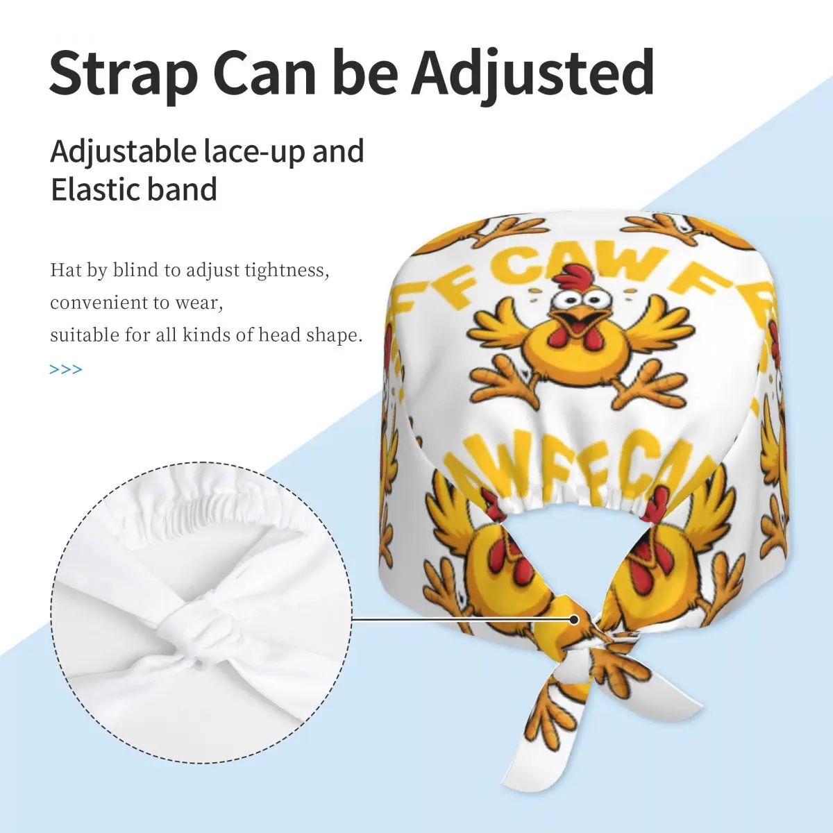 Chapeau de gommage de travail f-caw-f, chapeaux d'infirmière de poulet pour femmes unisexes, casquette de travail à nouer au dos, casquette médicale graphique réglable