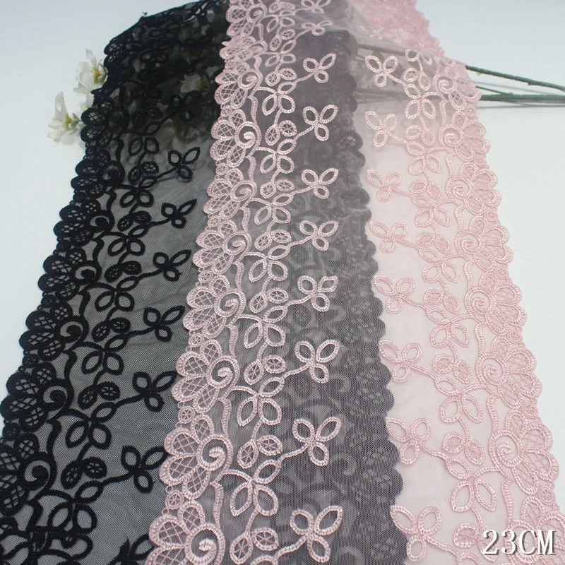 

27Yards Bilateral Floral Embroidery Pink Black Lace Trims Clothes Lingerie Bra Dress Bra Costume Sewing Fabrics