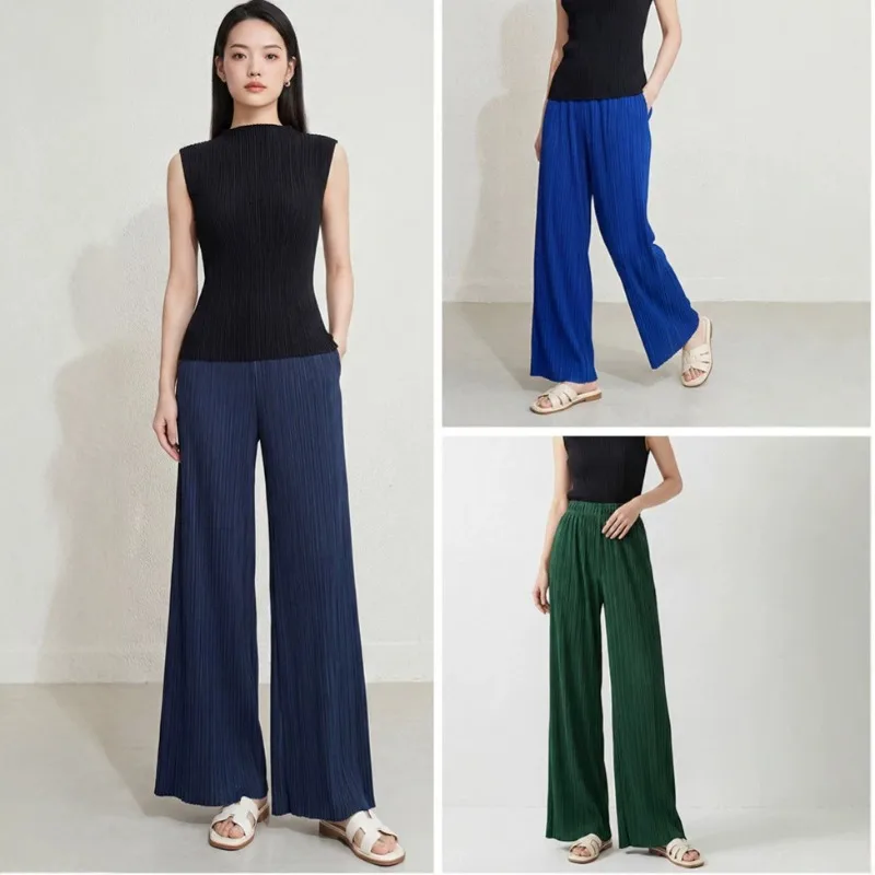 

Miyake Pleated Original 2026 New Navy Blue Draped Pleated Wide-Leg Pants Pleated Fashion High-Waisted Slimming Straight Pants