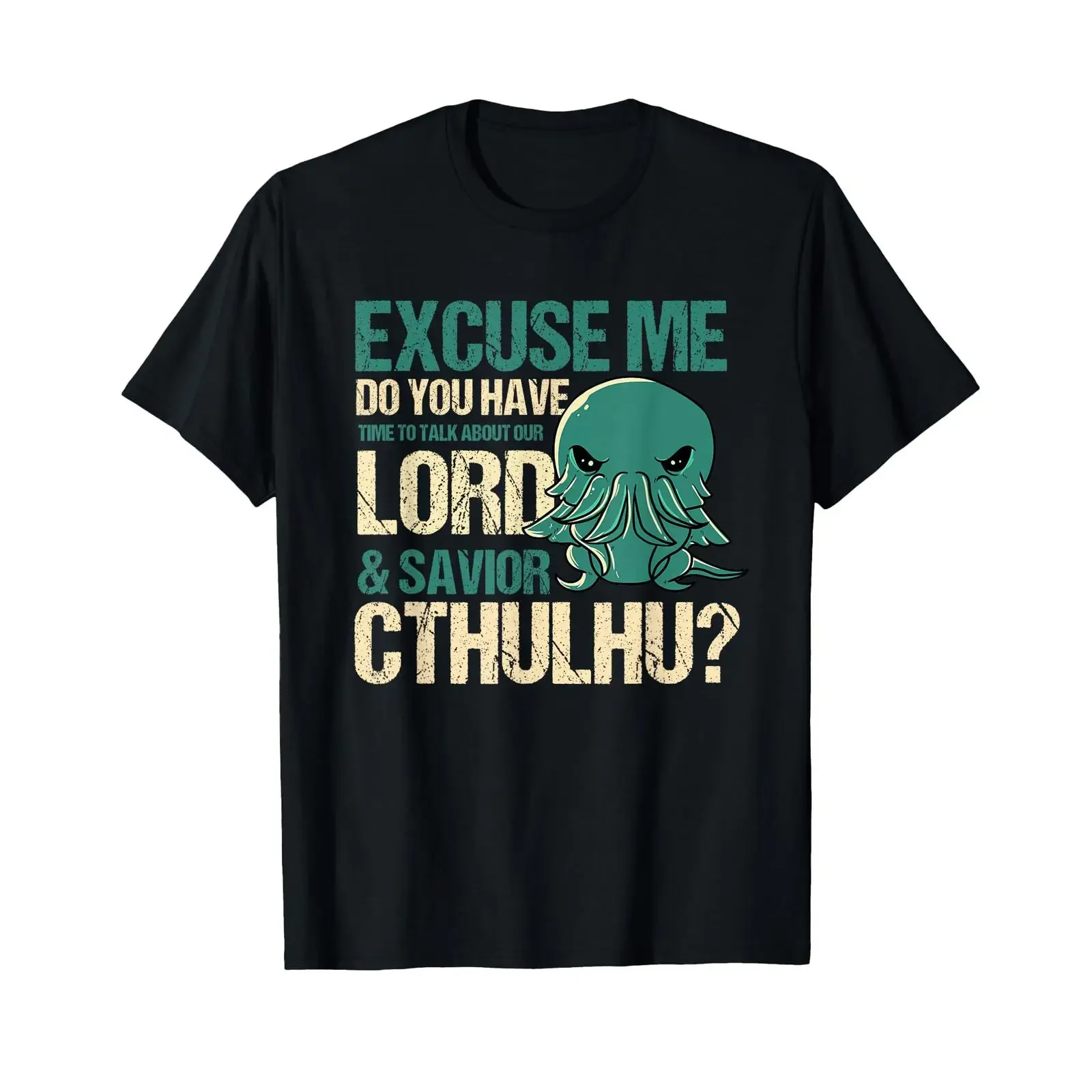 T-shirt parodique de la religion Lord Savior Cthulhu Kawaii, vintage, lavé, polyvalent, confortable, pour un usage quotidien, élégant