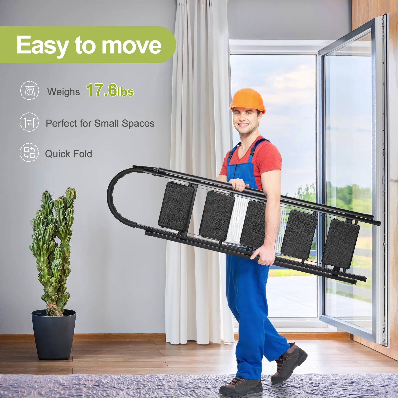 Heavy-Duty Folding Stool with Handrail, Anti-Slip Step Ladder for Home, Office, Garage