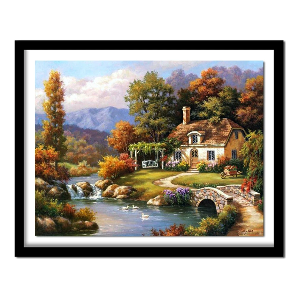 H274 Mountain Houses,diy diamond embroidery,rhinestone painting,5d,diamond painting village