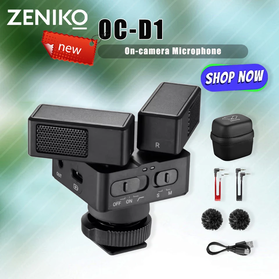 

ZENIKO OC-D1 On-camera Microphone Cardioid Directivity Dual 180° Rotatable Mic Low-cut Filter Long Battery Life for Inteview