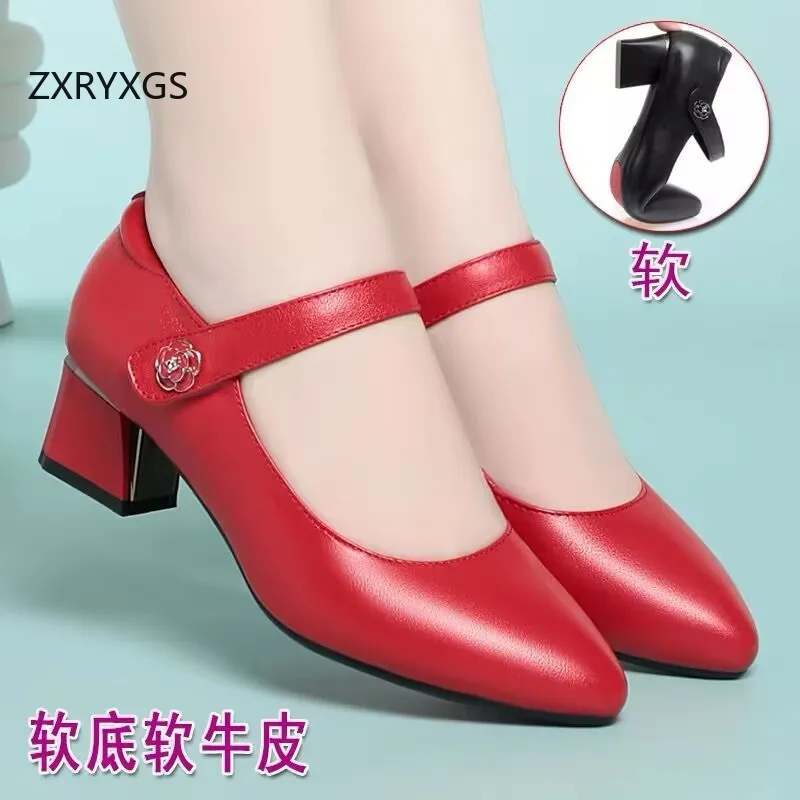 

ZXRYXGS Premium Cowhide Pointed Elegant Modem Shoes Mid Heels 2026 New Spring Large Size Women Office Work Wedding Banquet Shoes