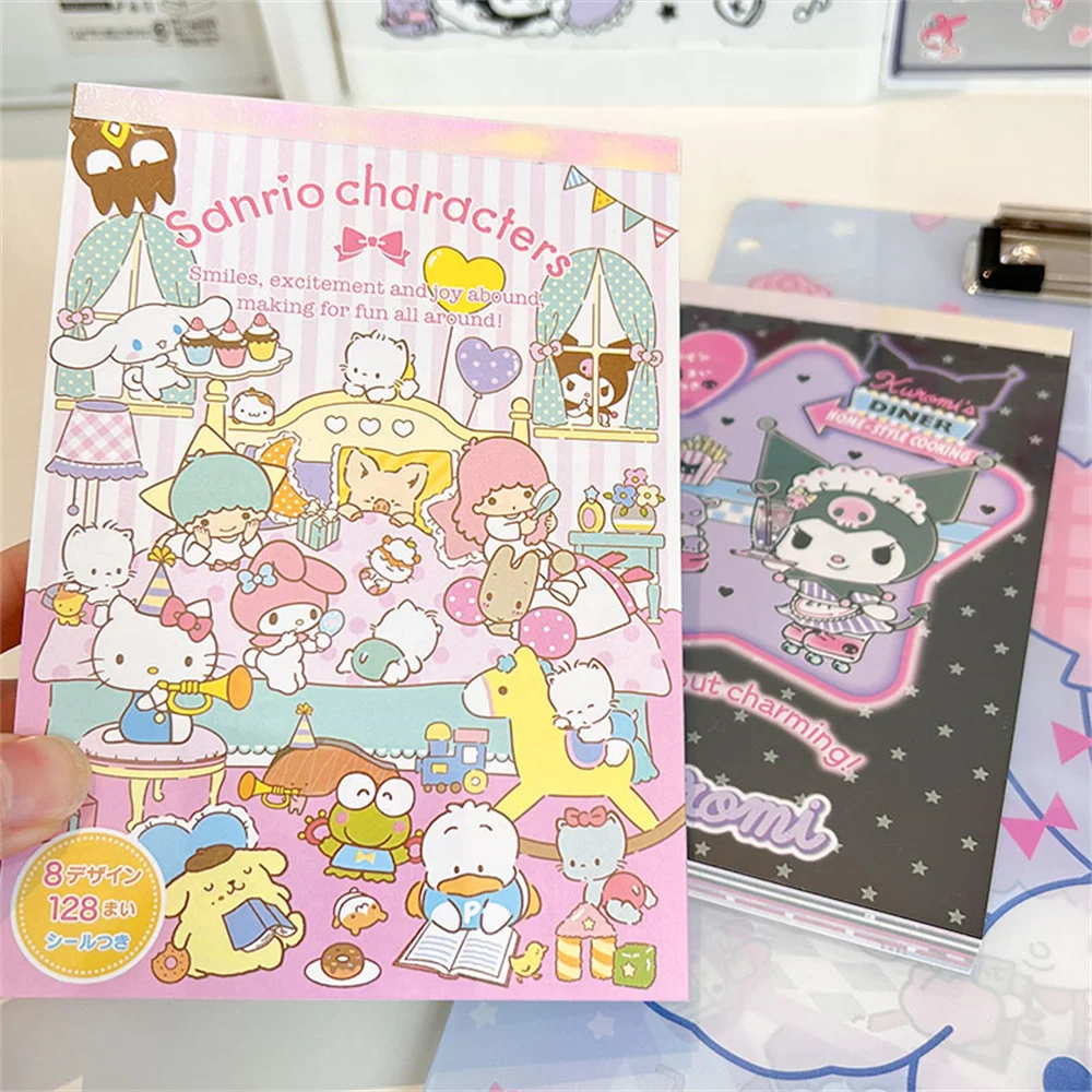 Sanrio Sticker Book Cute Melody Cinnamoroll Kitty Hand Book Note Paper Cartoon Memo With Stickers For Girls Toys Gifts