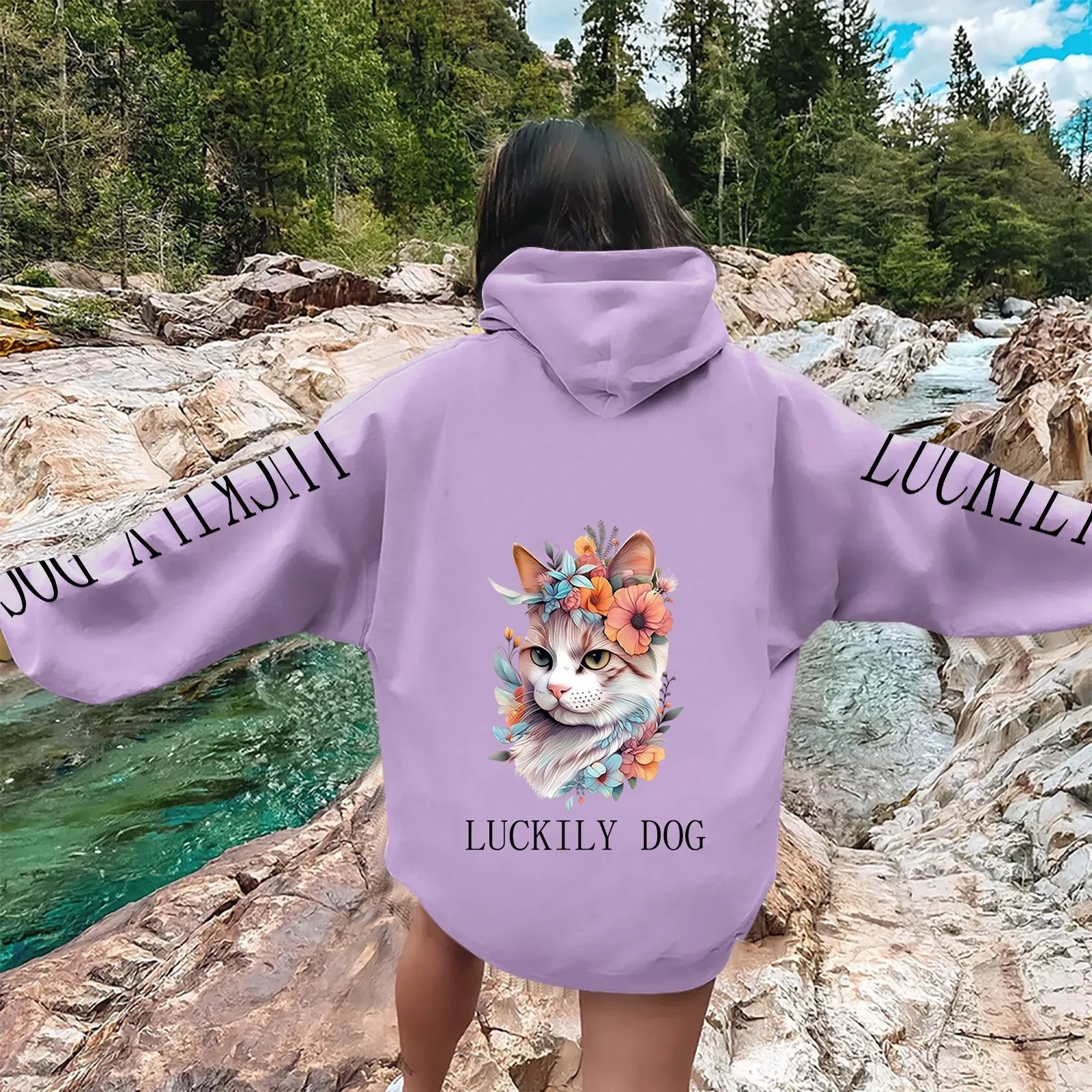 

Ladies Trend Letter Sleeve Hoodie Korean Style Kpop Loose Sweatshirt