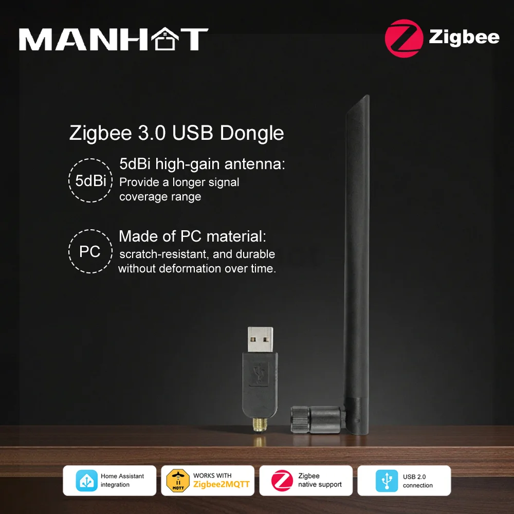 

MANHOT Zigbee3.0 Dongle USB Gateway ZBT-1 Wireless ZigBee3.0 Gateway With Antenna Support Home Assistant OpenHAB ZigBee2MQTT