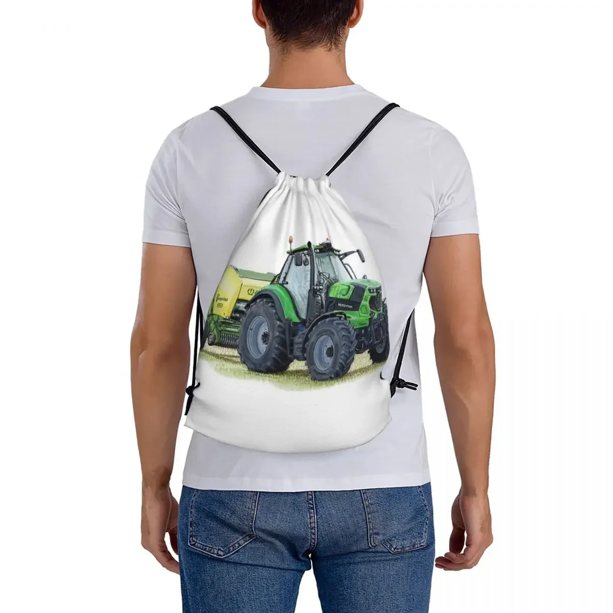 Mochilas de pintura de Tractor verde, bolsas con cordón portátiles a la moda, paquete de cordón, bolsa de zapatos de bolsillo, bolsa de libros para estudiantes de viaje