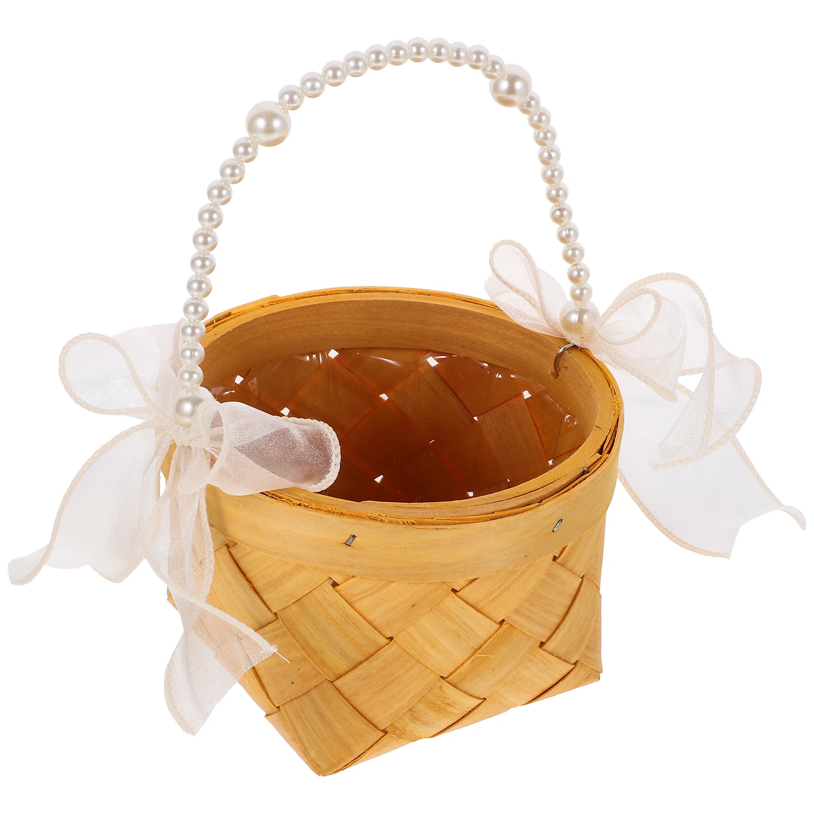 

Pearl Handle Wedding Flower Girl Decorative Handle For Wedding Party Supplies Woven Flower Packing Basket Petal Basket Banquet
