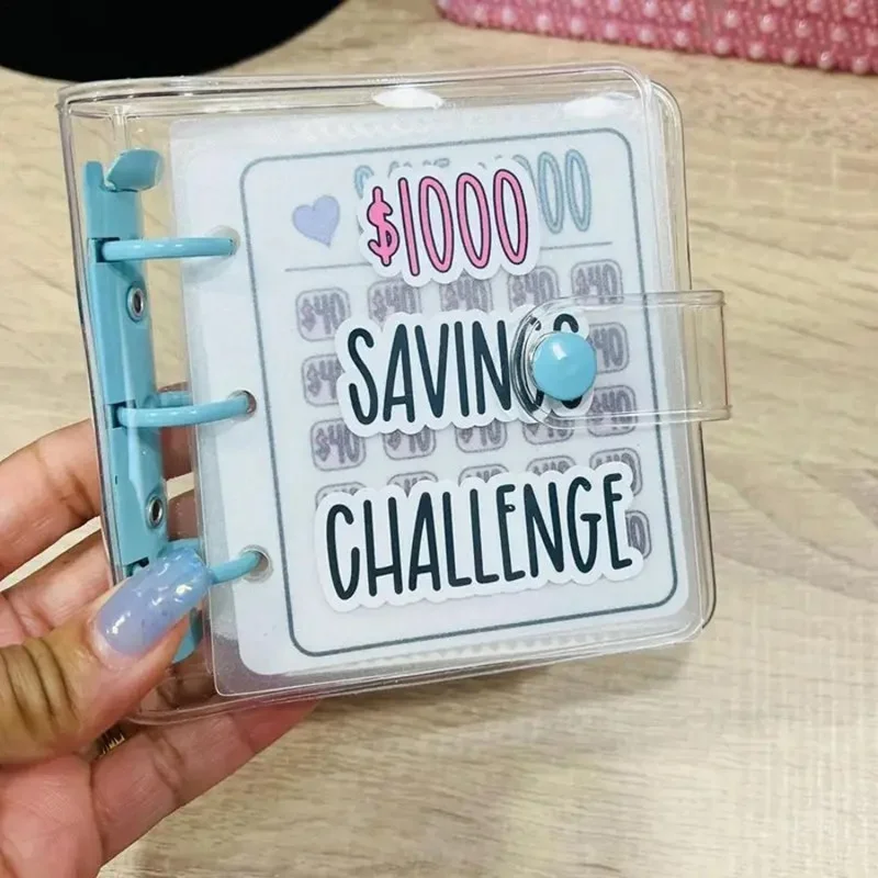 Mini Cash Savings Challenge Binder 1000 USD Geldspar-Herausforderungen Buch Cash Budget Aufbewahrungsnotizbuch mit Umschlagzubehör