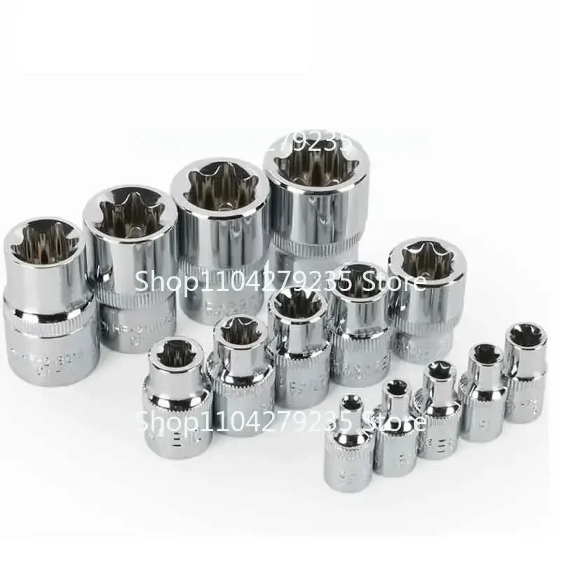 14pcs Torx Star Socket Set 1/4 3/8 1/2 Inch Drive E Type Sockets E4 E5 E6 E7E8E10E11E12E14 E16 E18 E20 E22 E24Hand Repair Tools