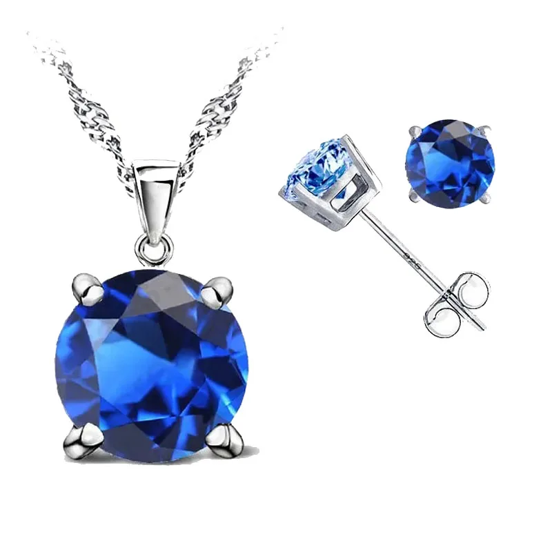 Top Sale cz Zirkonia gute Qualität 925 Sterling Silber Farbe Schmuck Sets Ohr stecker Anhänger Halskette für die Hochzeit