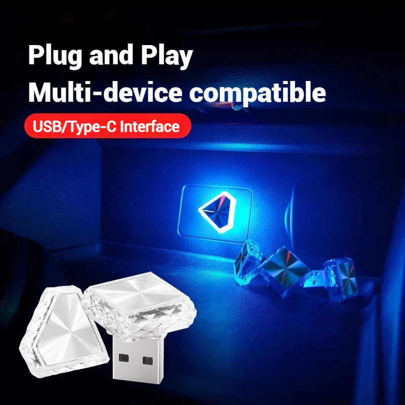 New Type-C USB Car Interior Ambient Atmosphere Light LED Signal Lights Auto Reading Lamp Decorations Car Interior Accessories