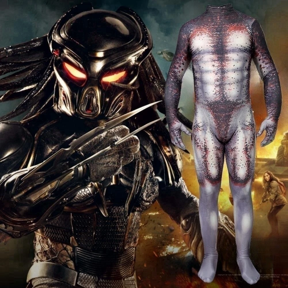 Mens Boys The Predator Cosplay Halloween Costumes Spandex Suit Bodysuit Jumpsuit Adults Kids