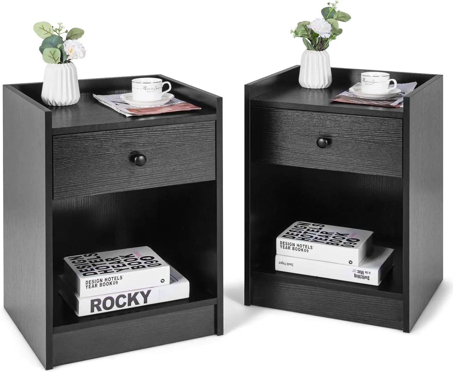 Giantex Nightstands Set Of 2, Wood Bedside Tables With Storage Drawer And Open Shelf, 17